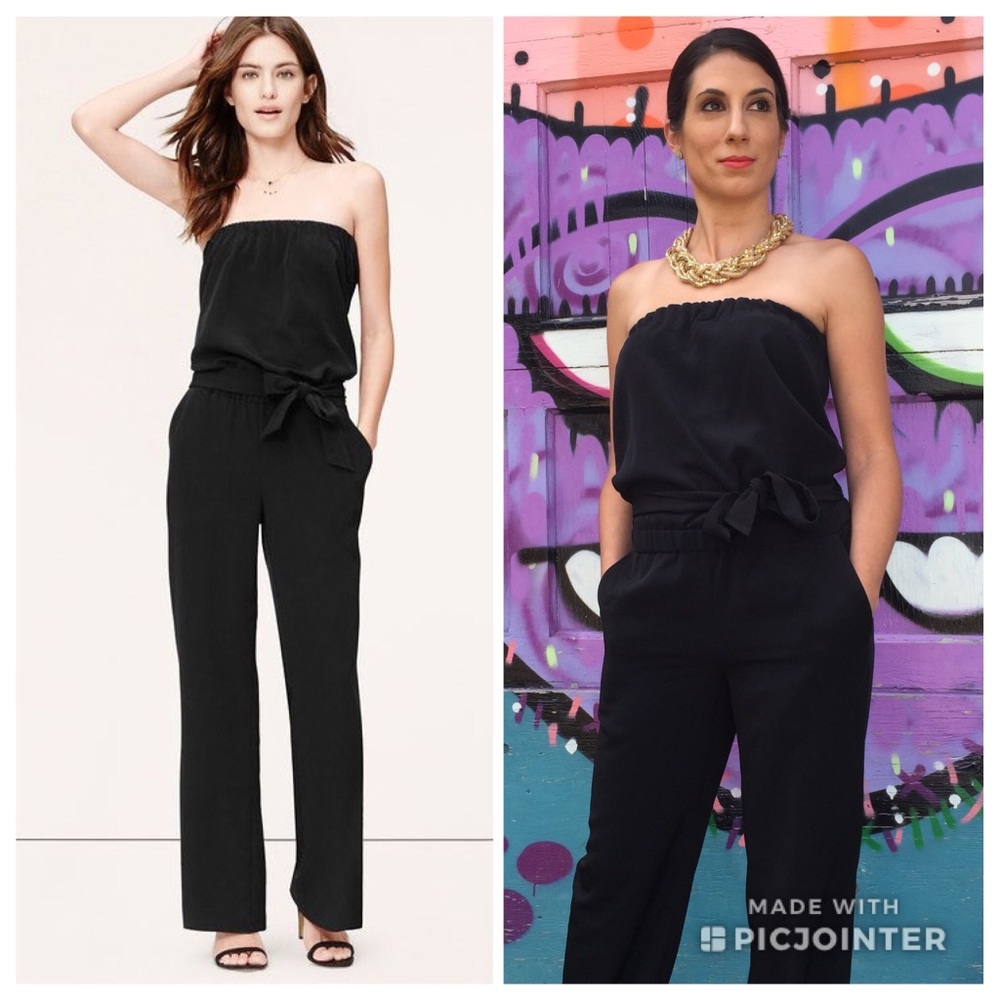 Loft. Black Fluid Strapless Jumpsuit Size SP